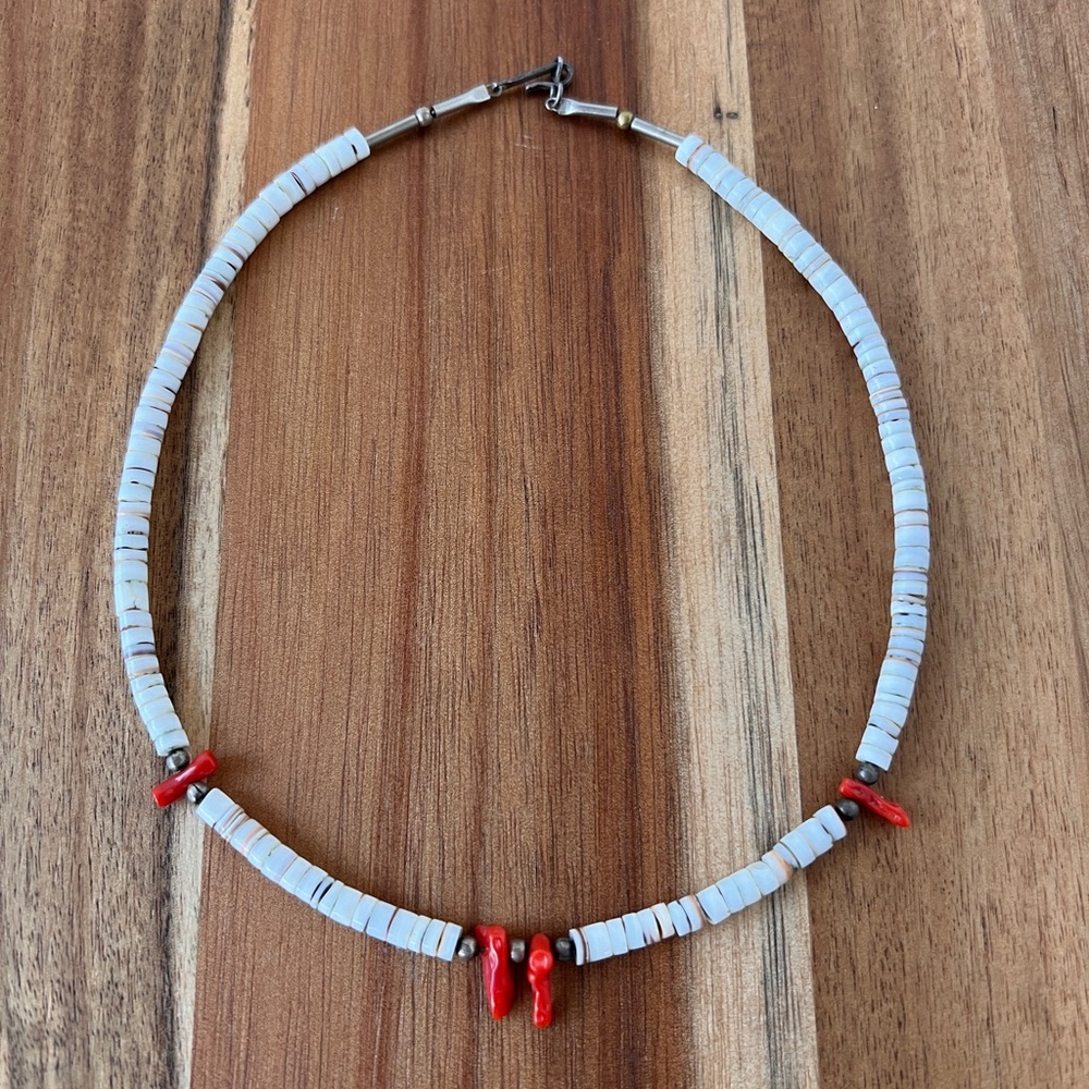 Vintage Heishi Shell and Coral Necklace